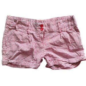 Takara Red White Gingham Seersucker Shorts Women Size 9 Cuffed Pleated Summer